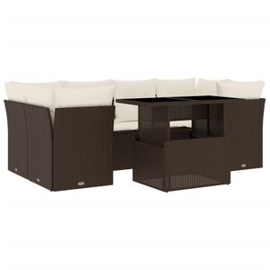 vidaXL 7-delige Loungeset met kussens poly rattan bruin