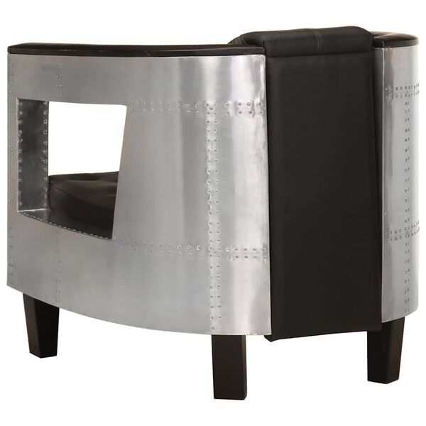 vidaXL Fauteuil luchtvaartstijl echt leer zwart