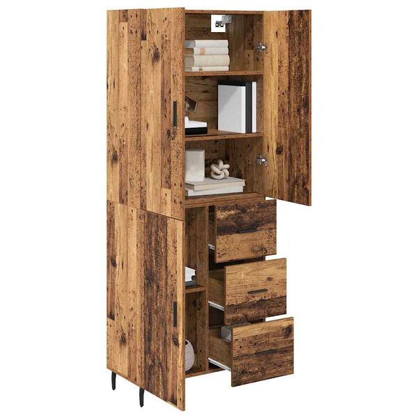 vidaXL Hoge kast met lade 2 pcs Oud Hout Geengineerd Hout en Glas