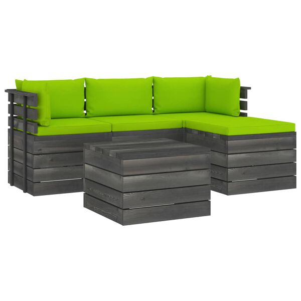 vidaXL 5-delige Loungeset met kussens pallet massief grenenhout