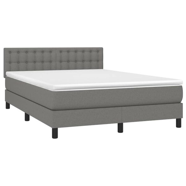 vidaXL Boxspring met matras en LED stof donkergrijs 140x190 cm