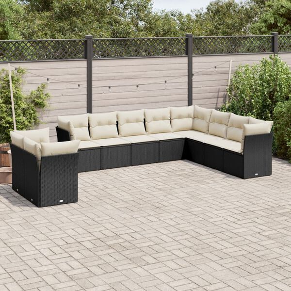 vidaXL 10-delige Loungeset met kussens poly rattan zwart