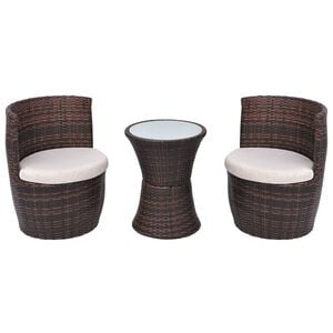 vidaXL 3-delige Bistroset met kussens poly rattan bruin