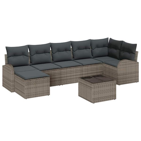 vidaXL Tuin Sofa Set met kussen 8 pcs Grijs Poly riet