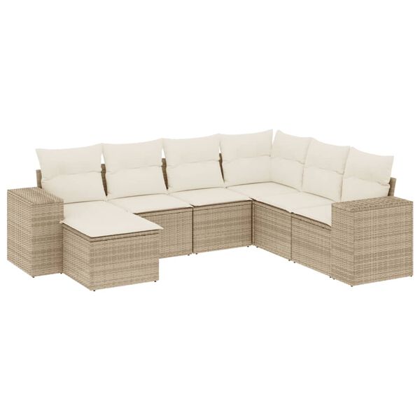 vidaXL 7-delige Loungeset met kussens poly rattan beige