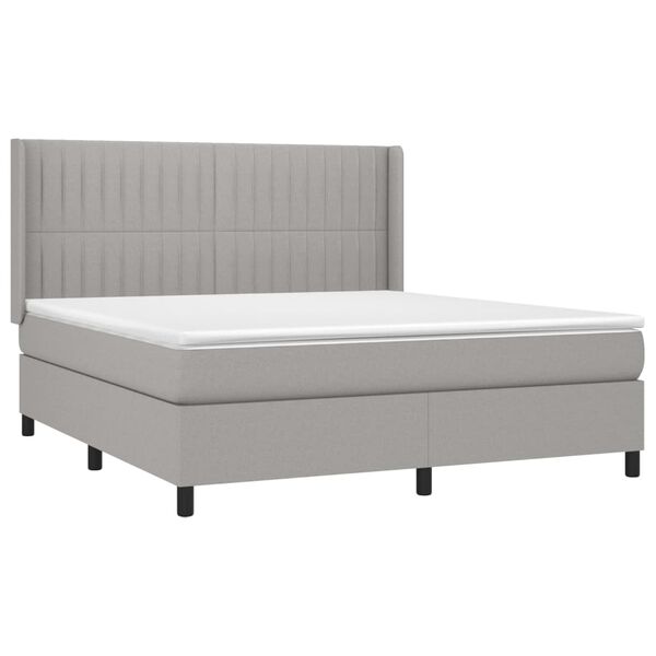 vidaXL Boxspring met matras en LED stof lichtgrijs 180x200 cm