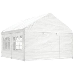 vidaXL Prieel met dak 4,46x4,08x3,22 m polyetheen wit