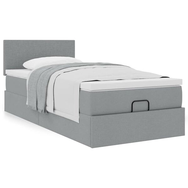 vidaXL Ottoman bed met matras 90x190cm stof lichtgrijs