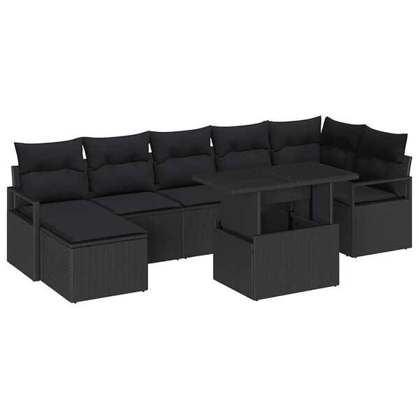 vidaXL Tuin Sofa Set met opslag 8 pcs Zwart poly rattan