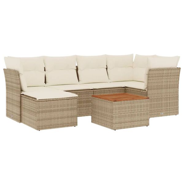 vidaXL 7-delige Loungeset met kussens poly rattan beige