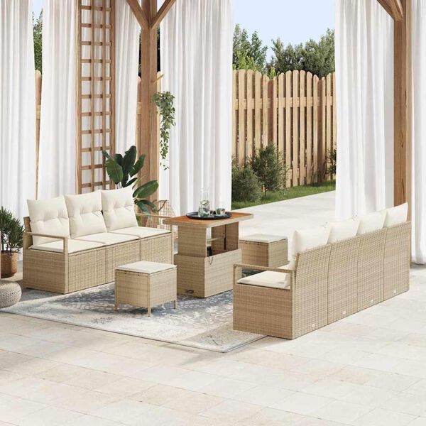 vidaXL Tuin Sofa Set met kussen met opslag 10 pcs Beige en Crème