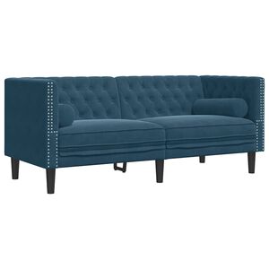 vidaXL Tweezitsbank Chesterfield-stijl en bolsters fluweel blauw