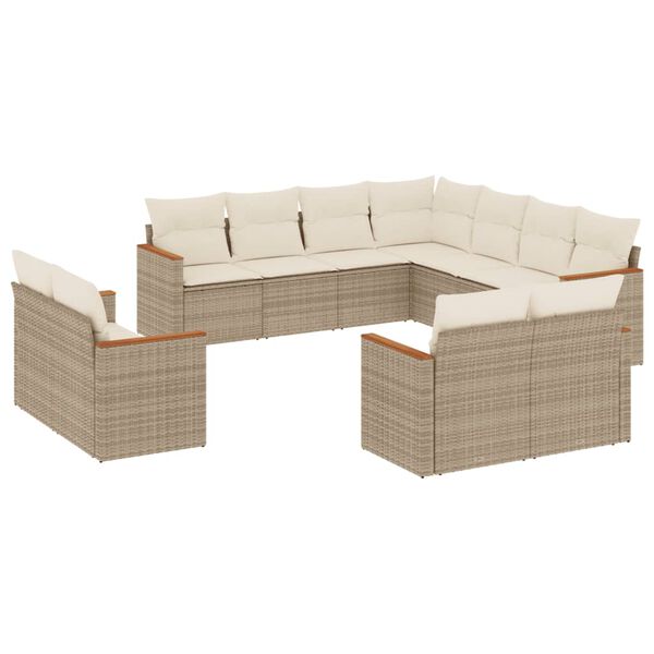 vidaXL 11-delige Tuinset met kussens poly rattan beige