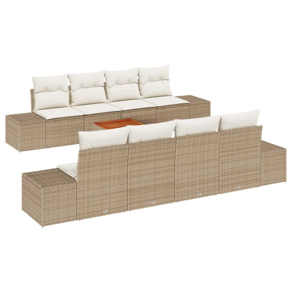vidaXL Tuinbankenset met opslag 9 pcs Beige en Cr&egrave;me poly rattan