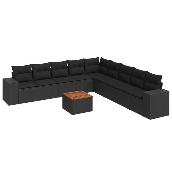 vidaXL 10-delige Loungeset met kussens poly rattan zwart