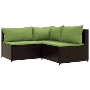 vidaXL 3-delige Loungeset met kussens poly rattan bruin