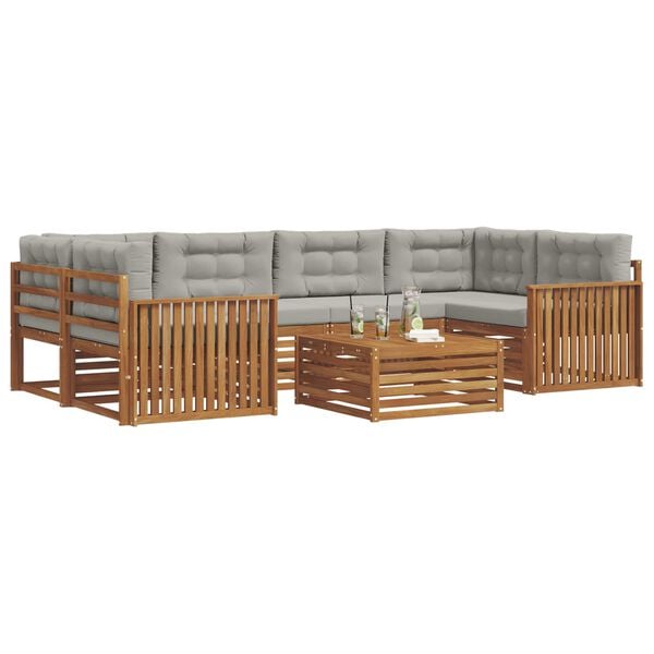 vidaXL Buiten bankenset met kussen 7 pcs Natuurlijk en Lichtgrijs