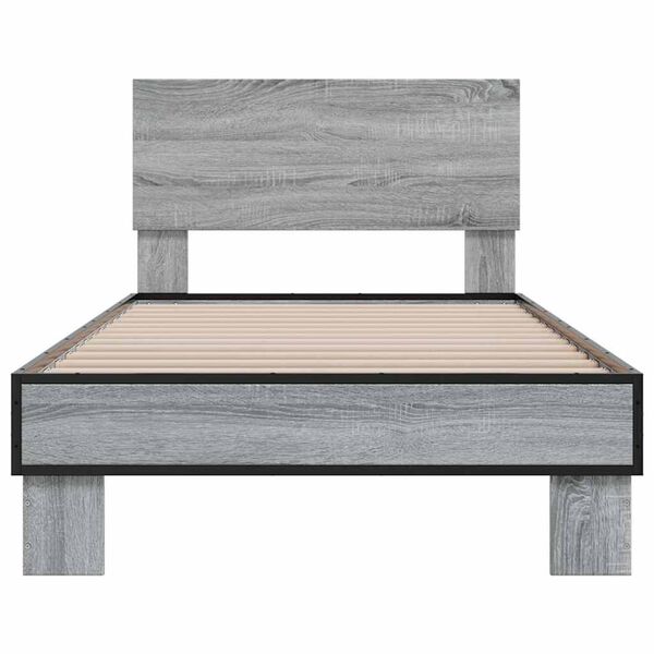 vidaXL Bedframe bewerkt hout en metaal grijs sonoma eiken 90x200 cm
