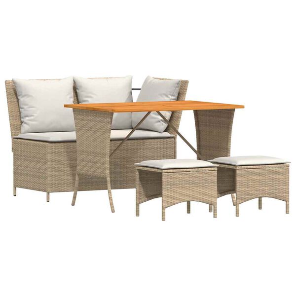 vidaXL 4-delige Tuinset met kussens poly rattan beige