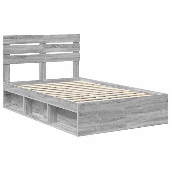 vidaXL Bedframe Grijs Sonoma 120 x 190 cm Massief grenenhout