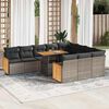 vidaXL 11-delige Loungeset met kussens poly rattan acacia grijs