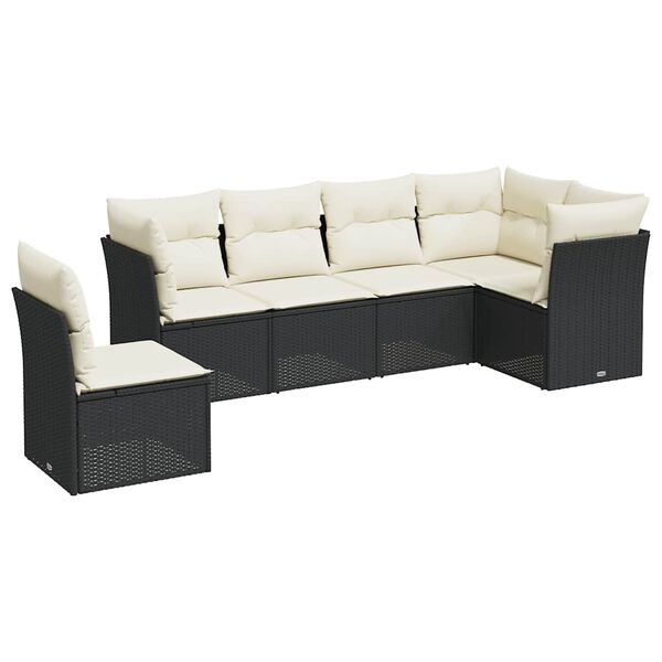 vidaXL 6-delige Loungeset met kussens poly rattan zwart