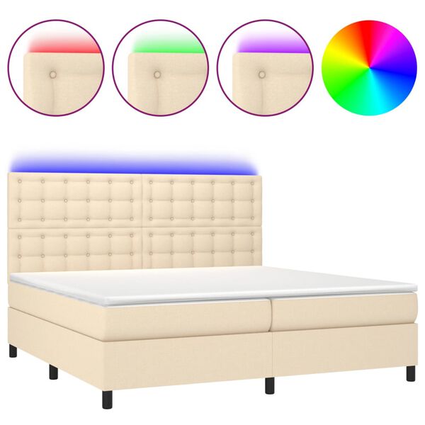 vidaXL Boxspring met matras en LED stof cr&egrave;mekleurig 200x200 cm