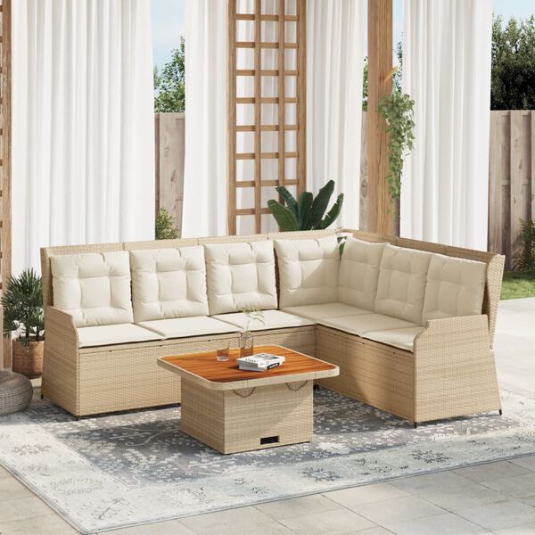 vidaXL 5-delige Loungeset met kussens poly rattan beige