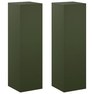 vidaXL Plantenstandaard 2 pcs Olijfgroen 30 x 30 x 100 cm Staal