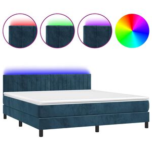 vidaXL Boxspring met matras en LED fluweel donkerblauw 180x200 cm