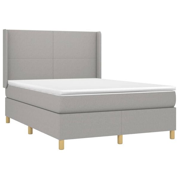 vidaXL Boxspring met matras stof lichtgrijs 140x190 cm