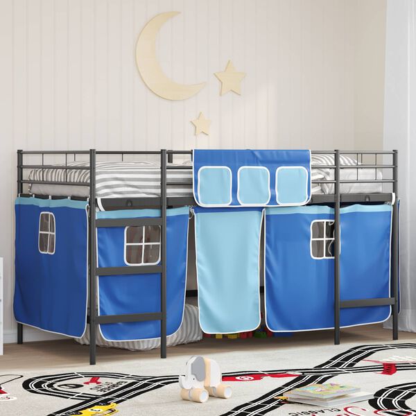 vidaXL Loftbedframe voor Kinderen met Gordijnen Zwart en Blauw