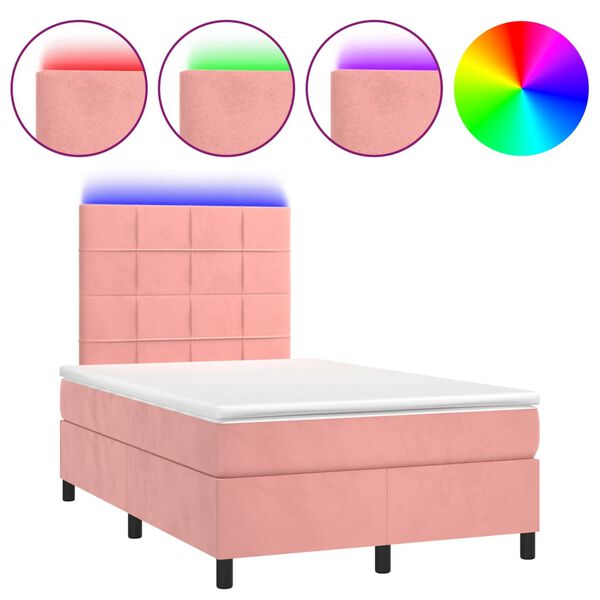 vidaXL Boxspring met matras en LED fluweel roze 120x200 cm
