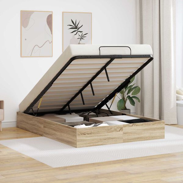 vidaXL Ottoman Bedframe met opslag Sonoma Eiken 203 x 120 x 25 cm