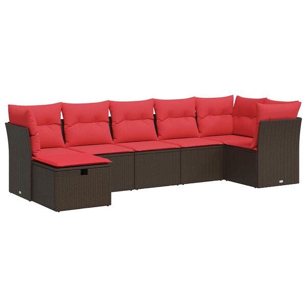 vidaXL 7-delige Loungeset met kussens poly rattan bruin