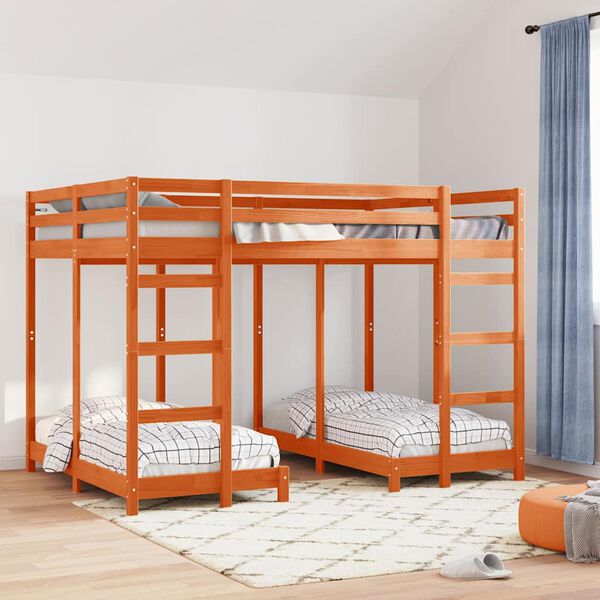 vidaXL Drie-hoog Bunk Bed Frame Wasbruin 140 x 200 cm