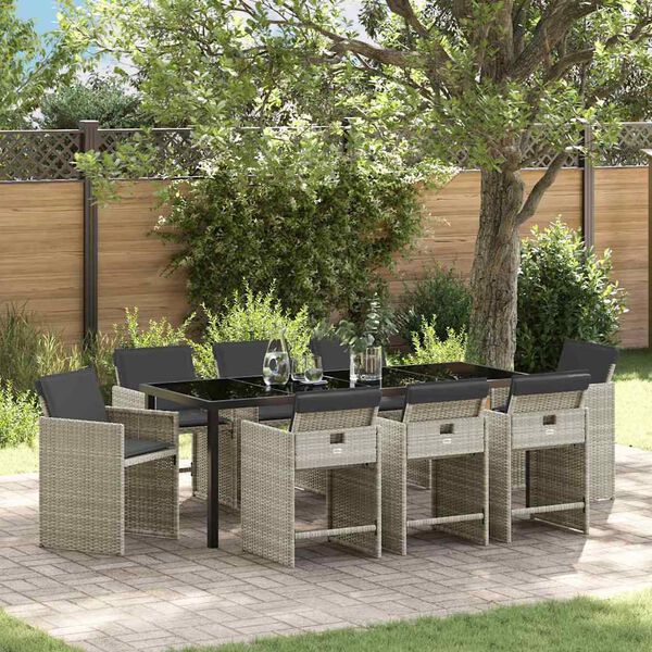 vidaXL Tuin eettafelset 9 pcs Lichtgrijs poly rattan