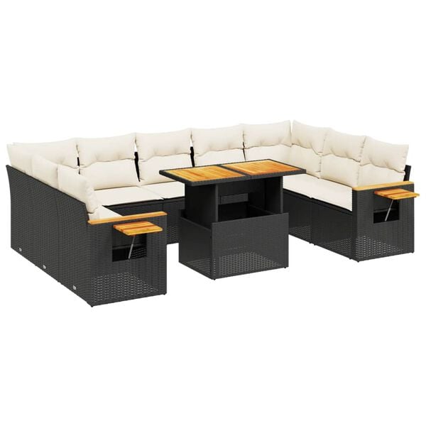 vidaXL 11-delige Loungeset met kussens poly rattan zwart
