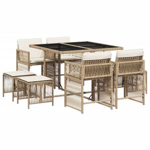 vidaXL 9-delige Tuinset met kussens poly rattan beige
