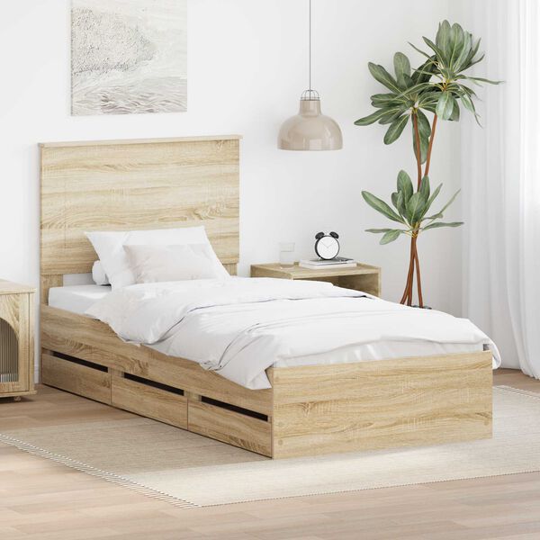 vidaXL Bedframe met lade Sonoma Eiken 90 x 190 cm Ingenieurshout