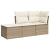vidaXL 3-delige Loungeset met kussens poly rattan beige