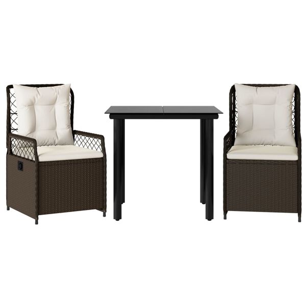 vidaXL 3-delige Tuinset met kussens poly rattan bruin