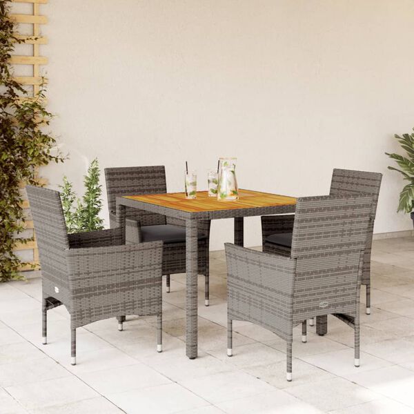 vidaXL 5-delige Loungeset met kussens poly rattan en acaciahout grijs