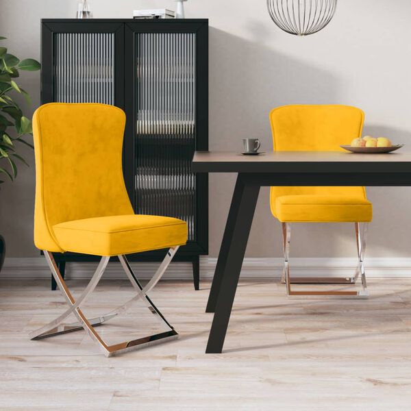 vidaXL Eetkamerstoelen 2 st fluweel mosterdgeel