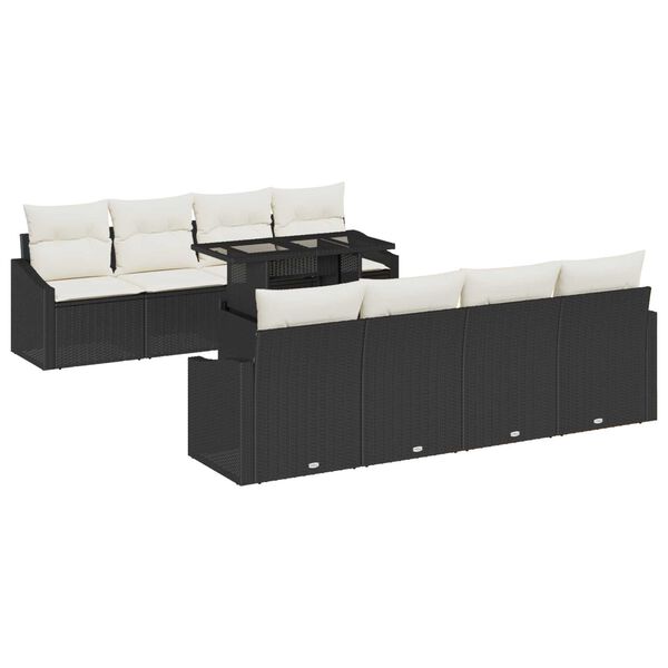 vidaXL Tuin Sofa Set met kussen 7 pcs Zwart en cr&egrave;me poly rattan