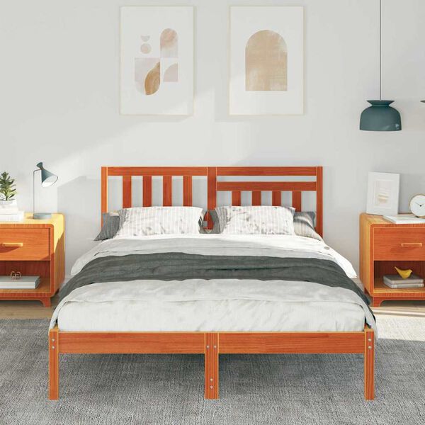 vidaXL Bedframe Wasbruin 140 x 190 cm Massief grenenhout