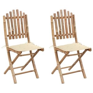 vidaXL Opklapbare stoelen (2 stuks) met kussens, bamboe