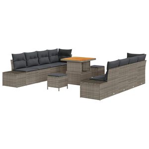 vidaXL Tuinbankenset met kussen 11 pcs Grijs poly rattan