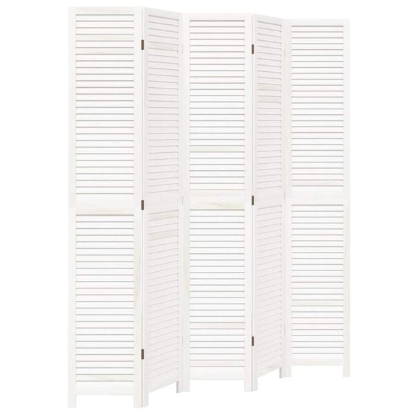 vidaXL Kamerscherm met 5 panelen massief paulowniahout wit