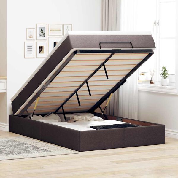 vidaXL Ottoman bed met matras 120x190 cm stof donkerbruin